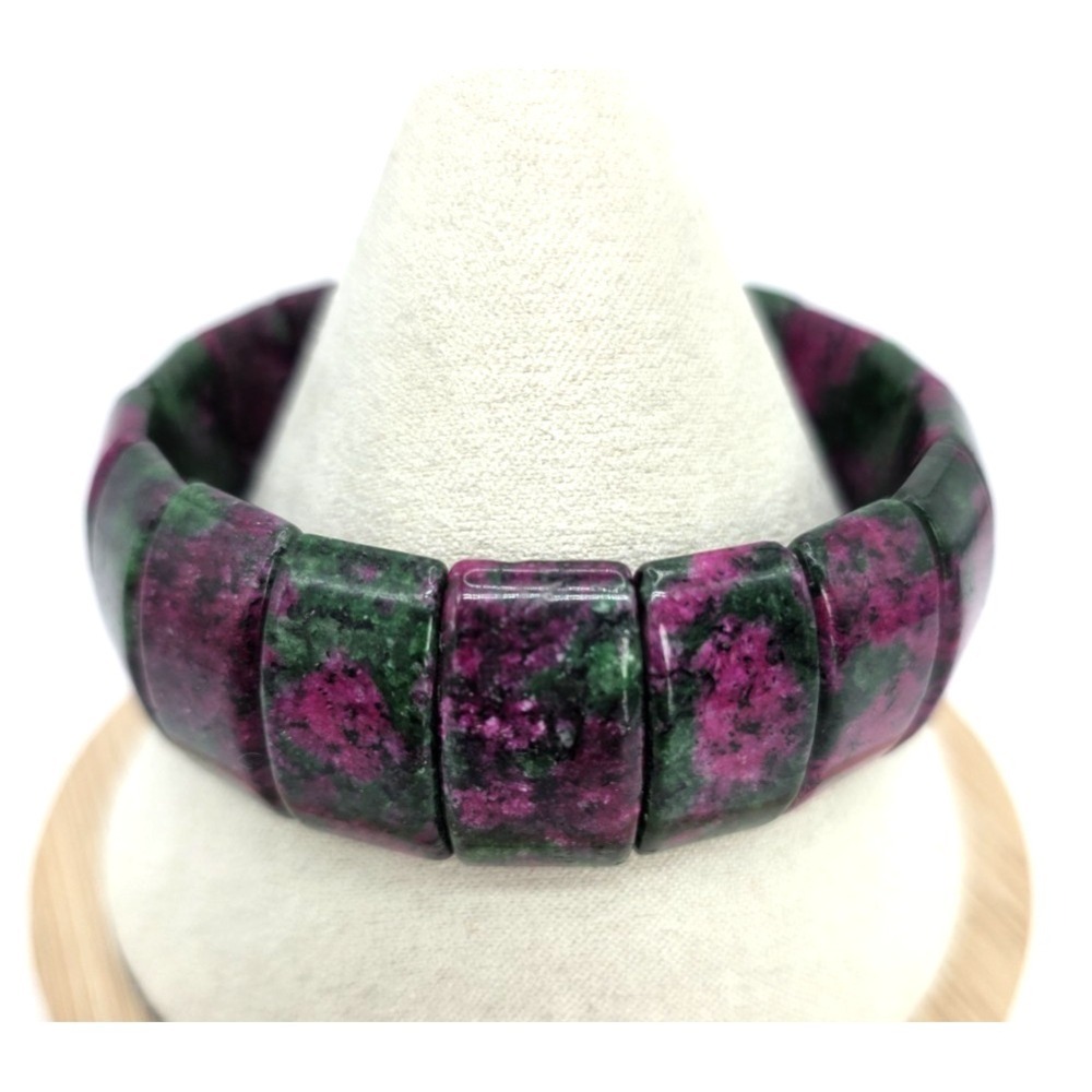 Natural Green Red Zoisite Crystal Gemstone‎ 7" Stretch Bracelet Beaded 22.8 mm